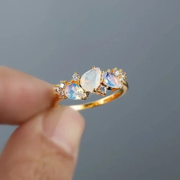 White Moonstone Gold Plated Ring - Picture 4 of 7